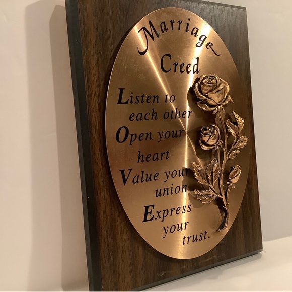 Vintage Marriage Creed Wall Plaque Floral Oval Wood Mounted 8x6. - Picture 2 of 4